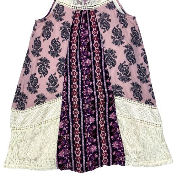 Altar’d State Swing Patchwork Lace Mini Dress S Purple Ivory Paisley Boho Beachy - Picture 7 of 13